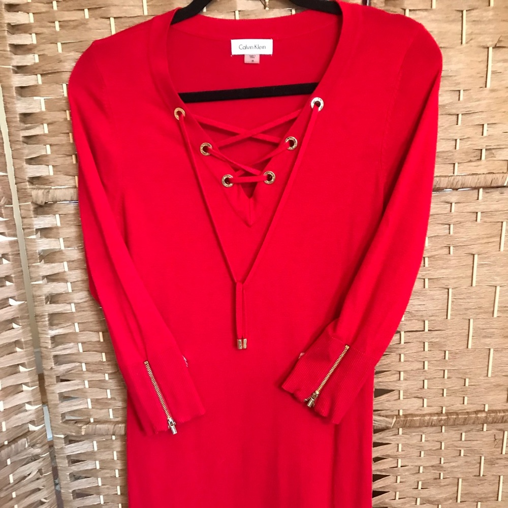 Calvin Klein Red Sweater Dress